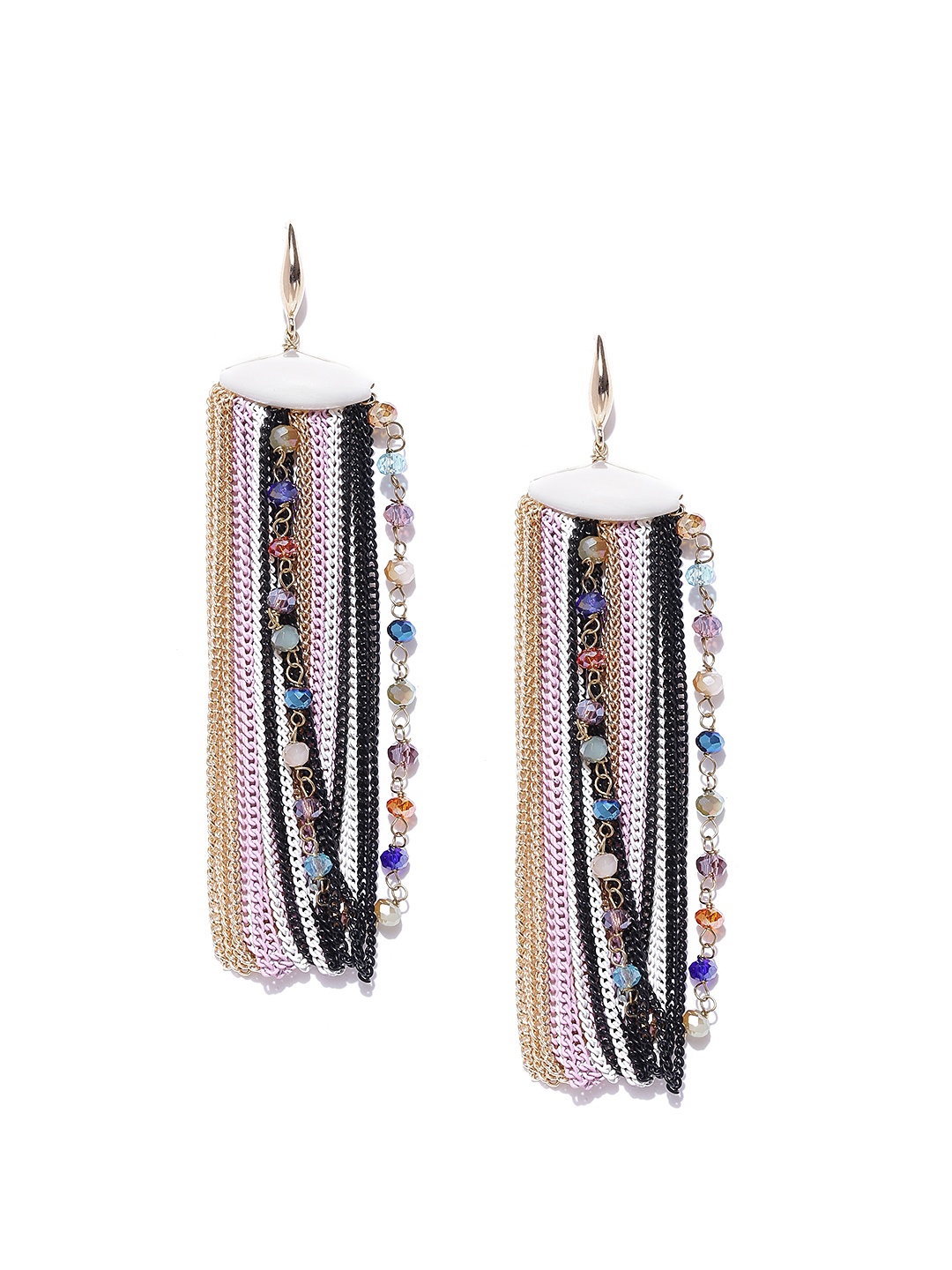 

YouBella Multicoloured Gold-Plated Tasselled Beaded Drop Earrings, Multi