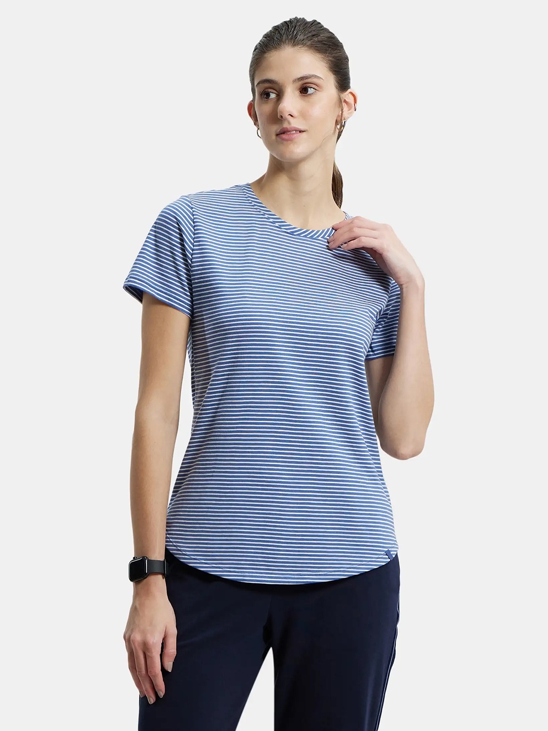 

Jockey Super Combed Cotton Stripe Fabric Relaxed Fit T-shirt-A121, Blue