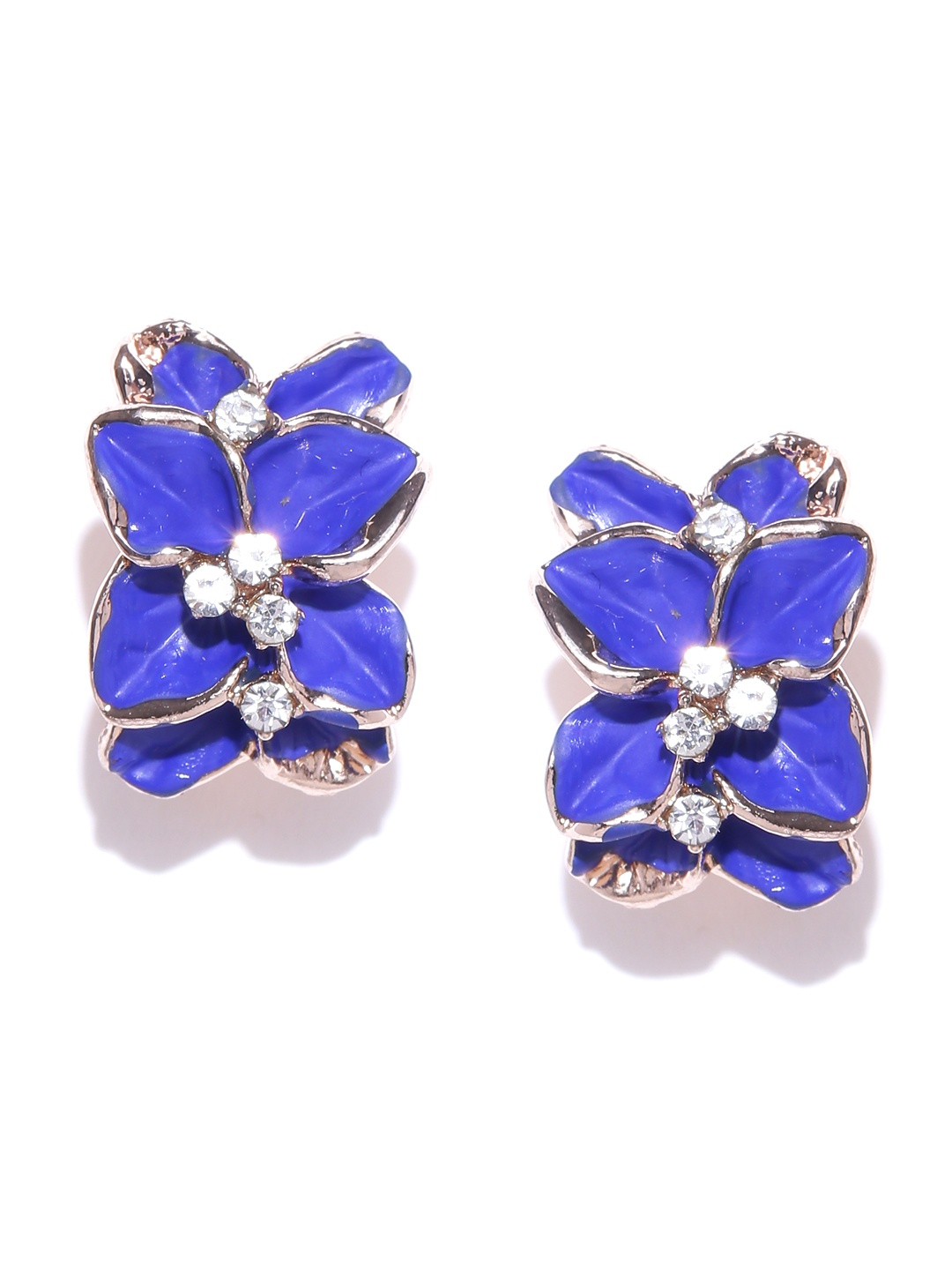 

YouBella Blue Gold-Plated Floral Studs