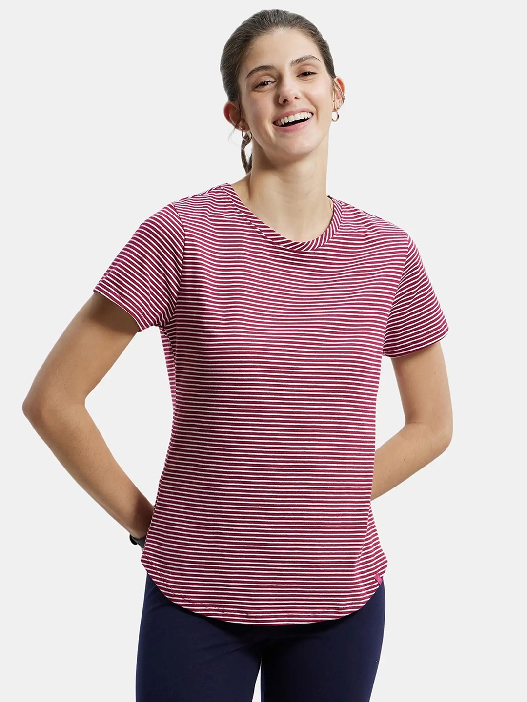 

Jockey Super Combed Cotton Stripe Fabric Relaxed Fit T-shirt-A121, Red