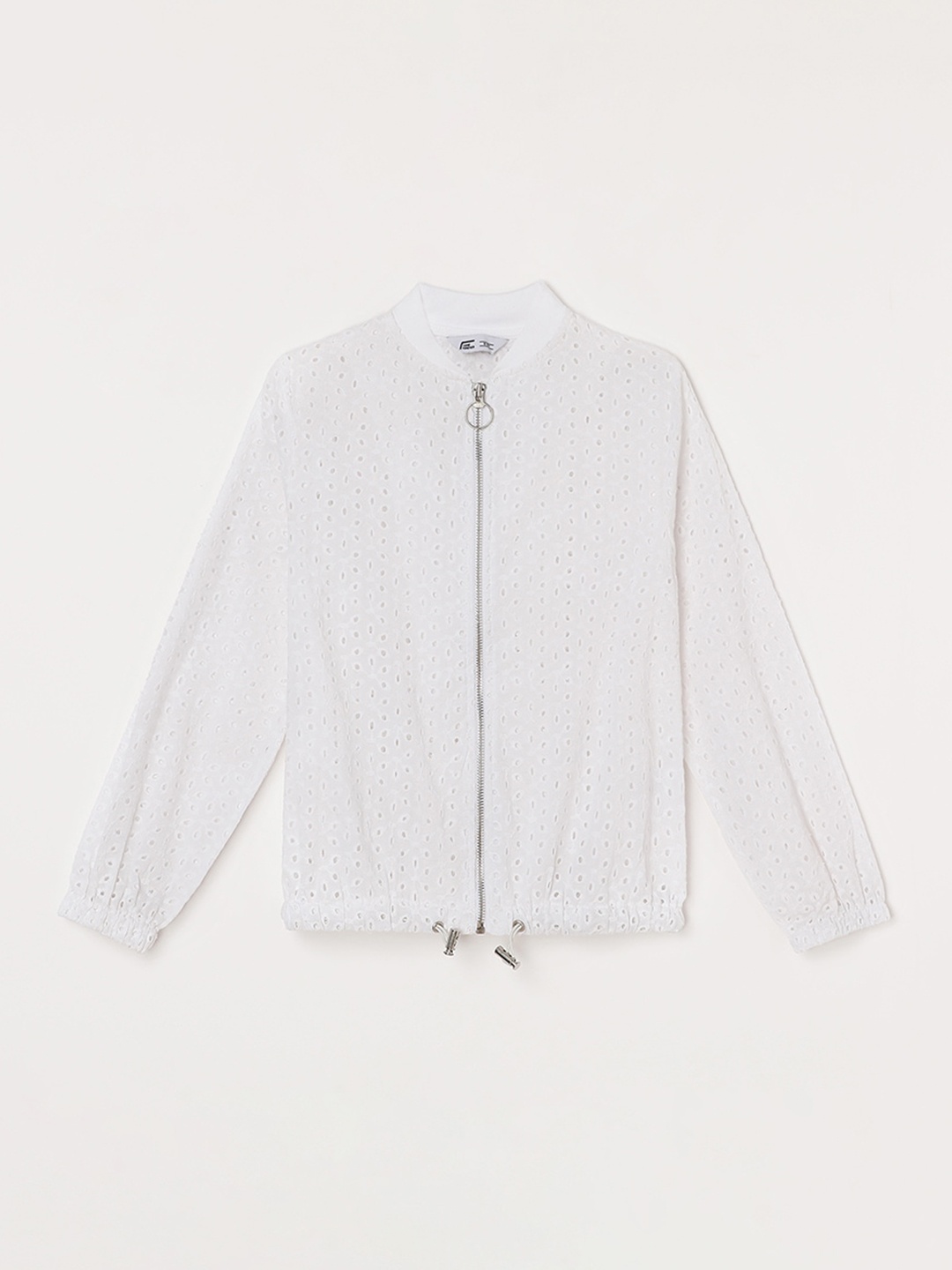 

Fame Forever by Lifestyle Girls Band Collar Schiffli Cotton Shirt Style Top, White