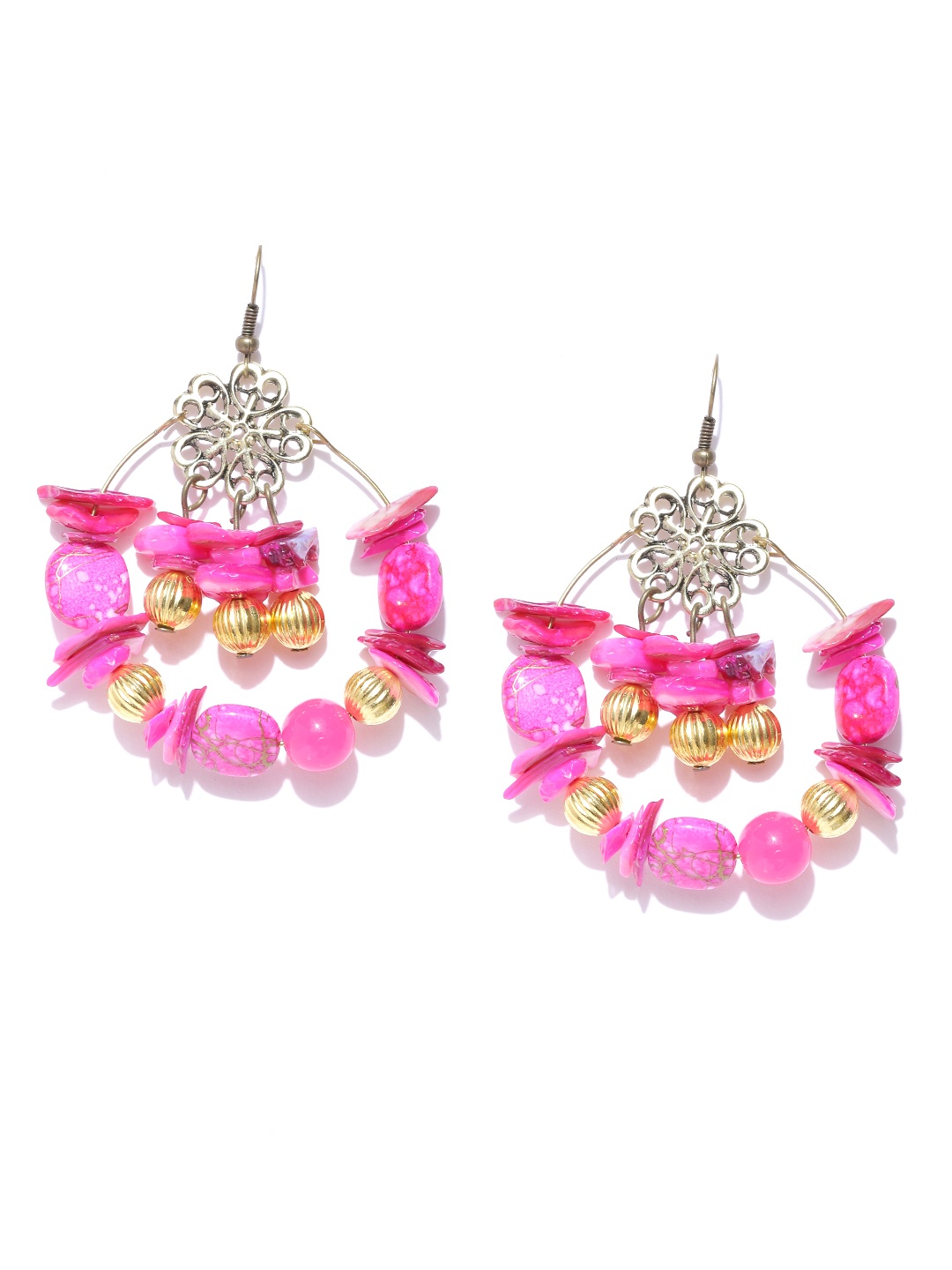 

YouBella Pink Gold-Plated Beaded Drop Earrings