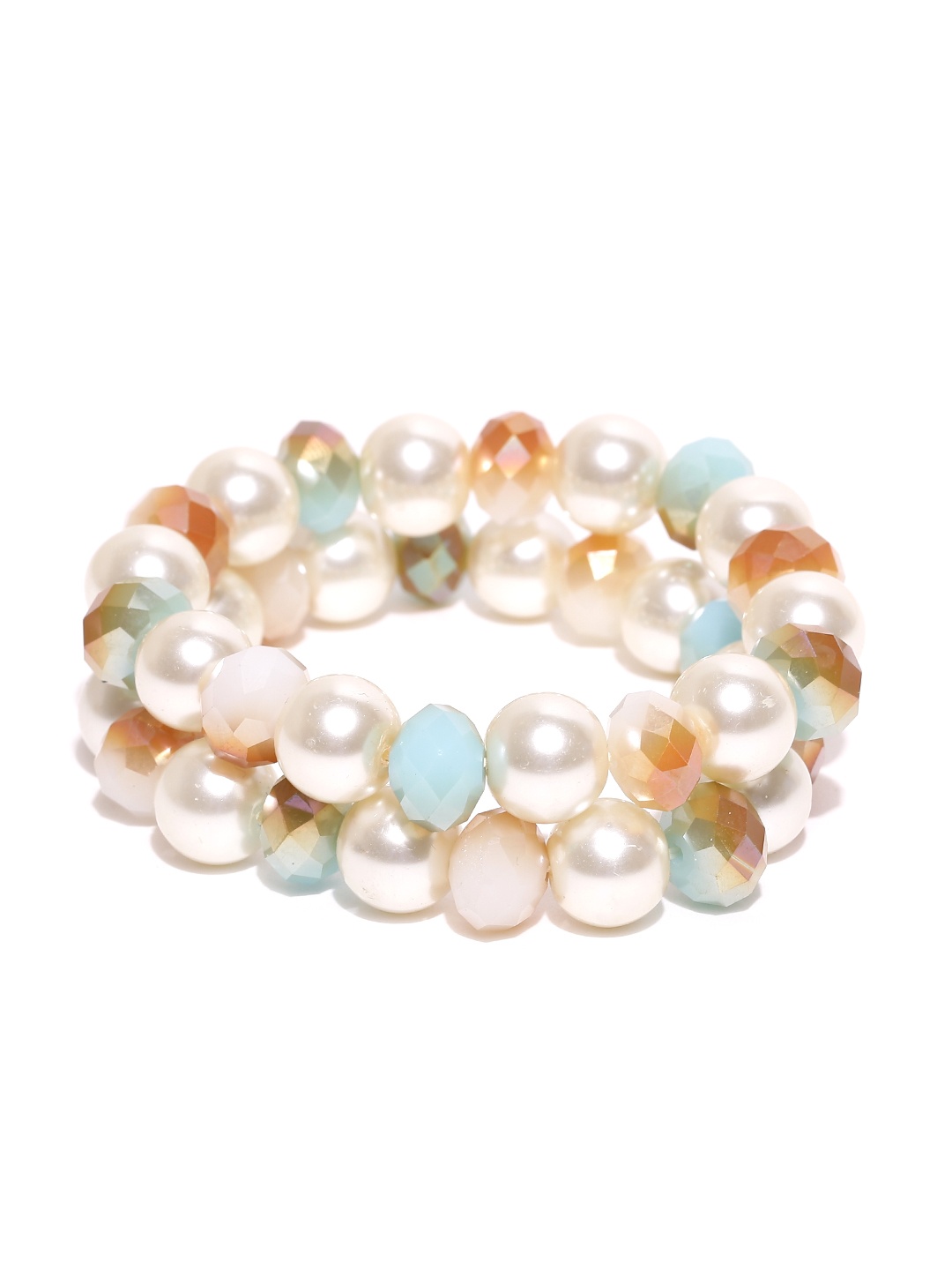 

YouBella Set of 2 Off-White & Blue Beaded Bracelets