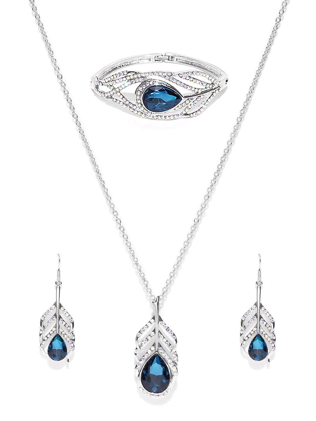 

YouBella Silver-Toned & Blue Stone-Studded Jewellery Set