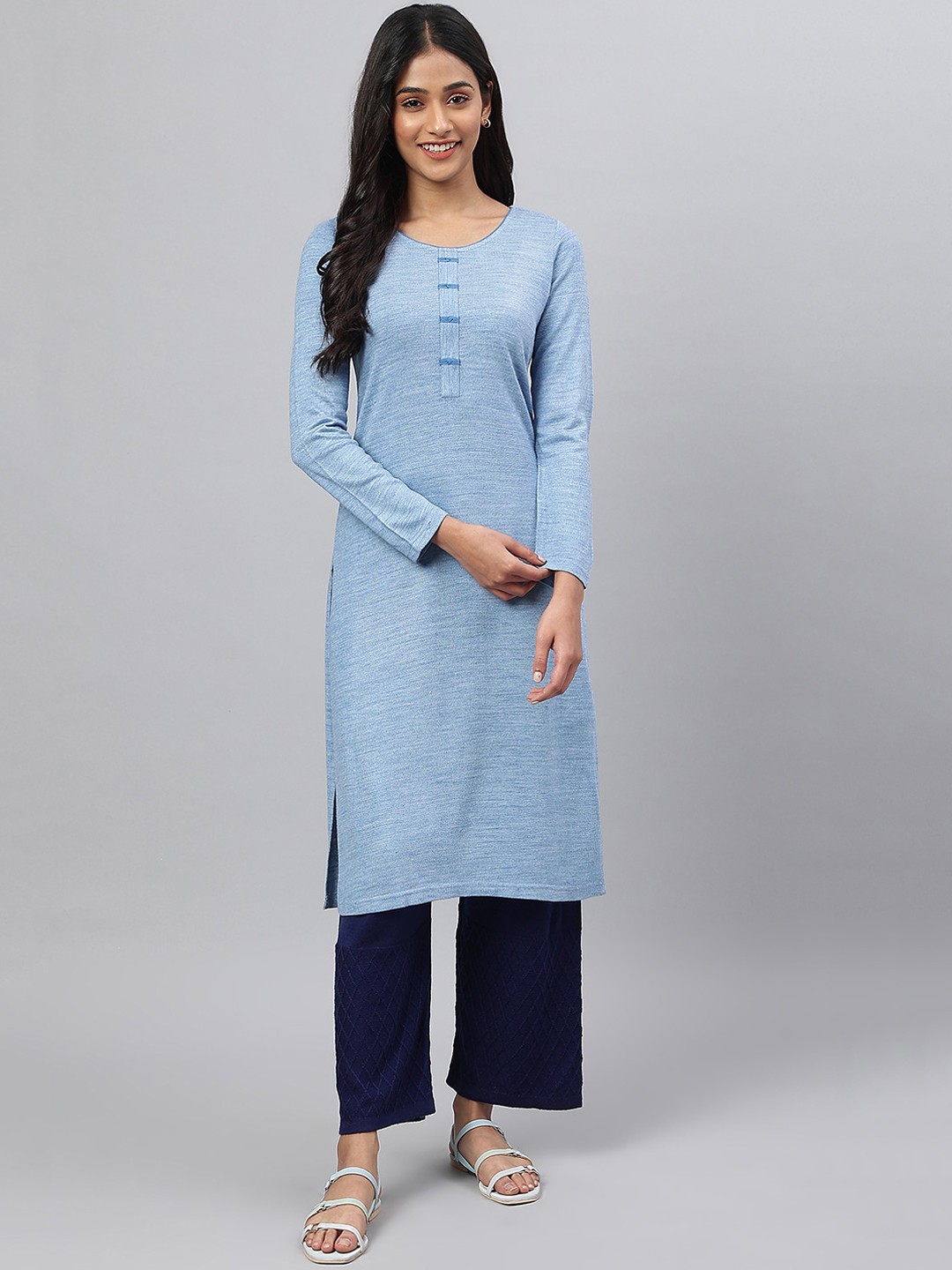

AURELIA Round Neck Straight Regular Kurta, Blue