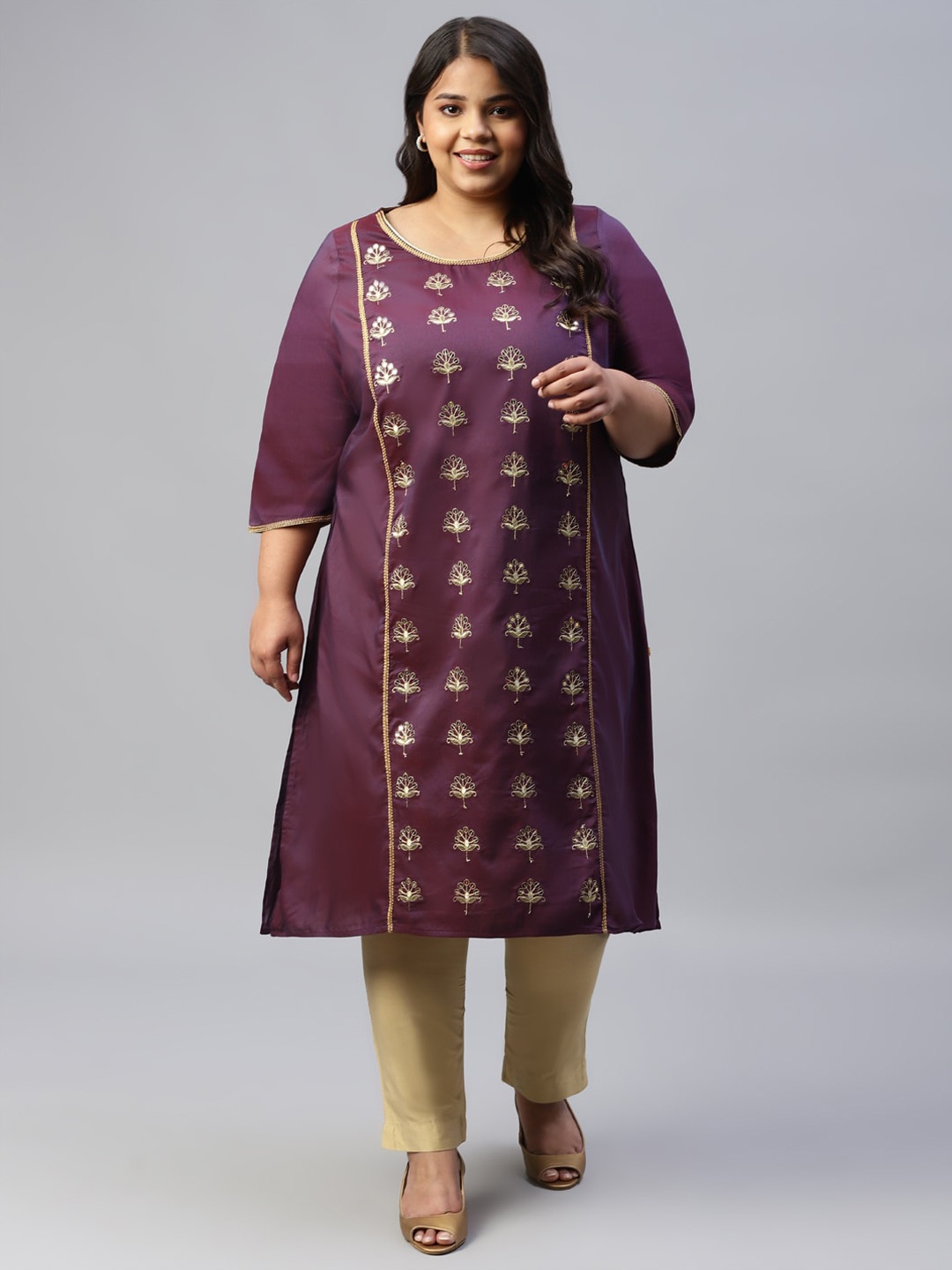 

AURELIA Embellished Sequinned Kurta, Purple
