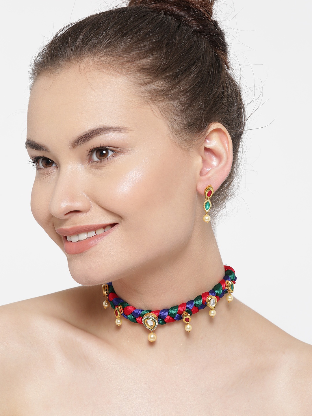 YouBella Multicoloured Stone-Studded Braided Jewellery Set, Multi