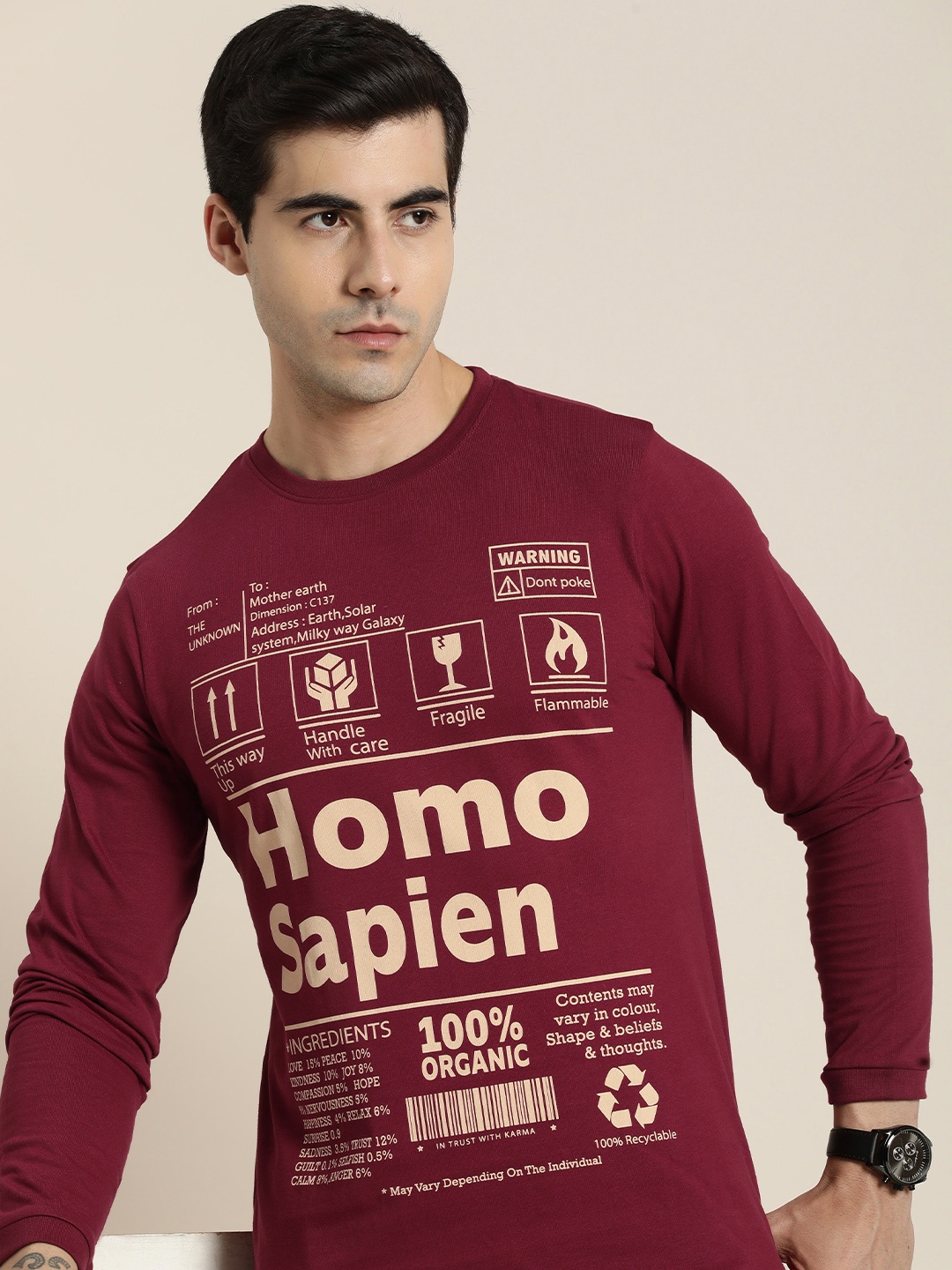 

Difference of Opinion Pure Cotton Typography Printed T-shirt, Maroon