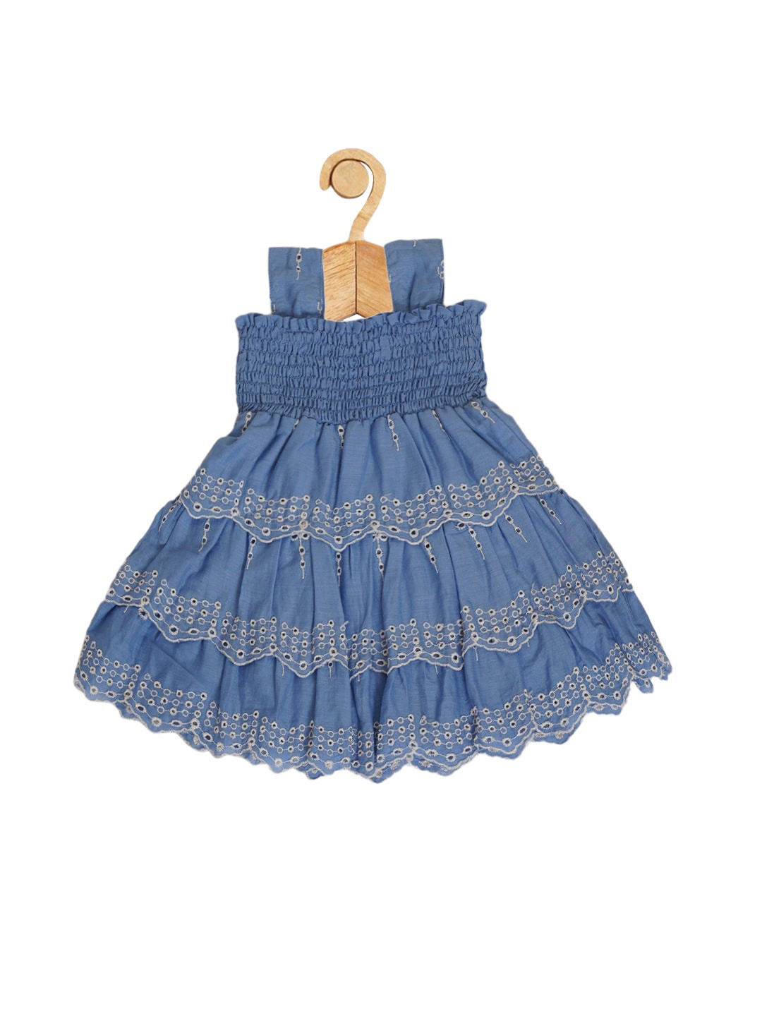

Creative Kids Girls Schiffli Smocked Cotton Fit & Flare Dress, Blue