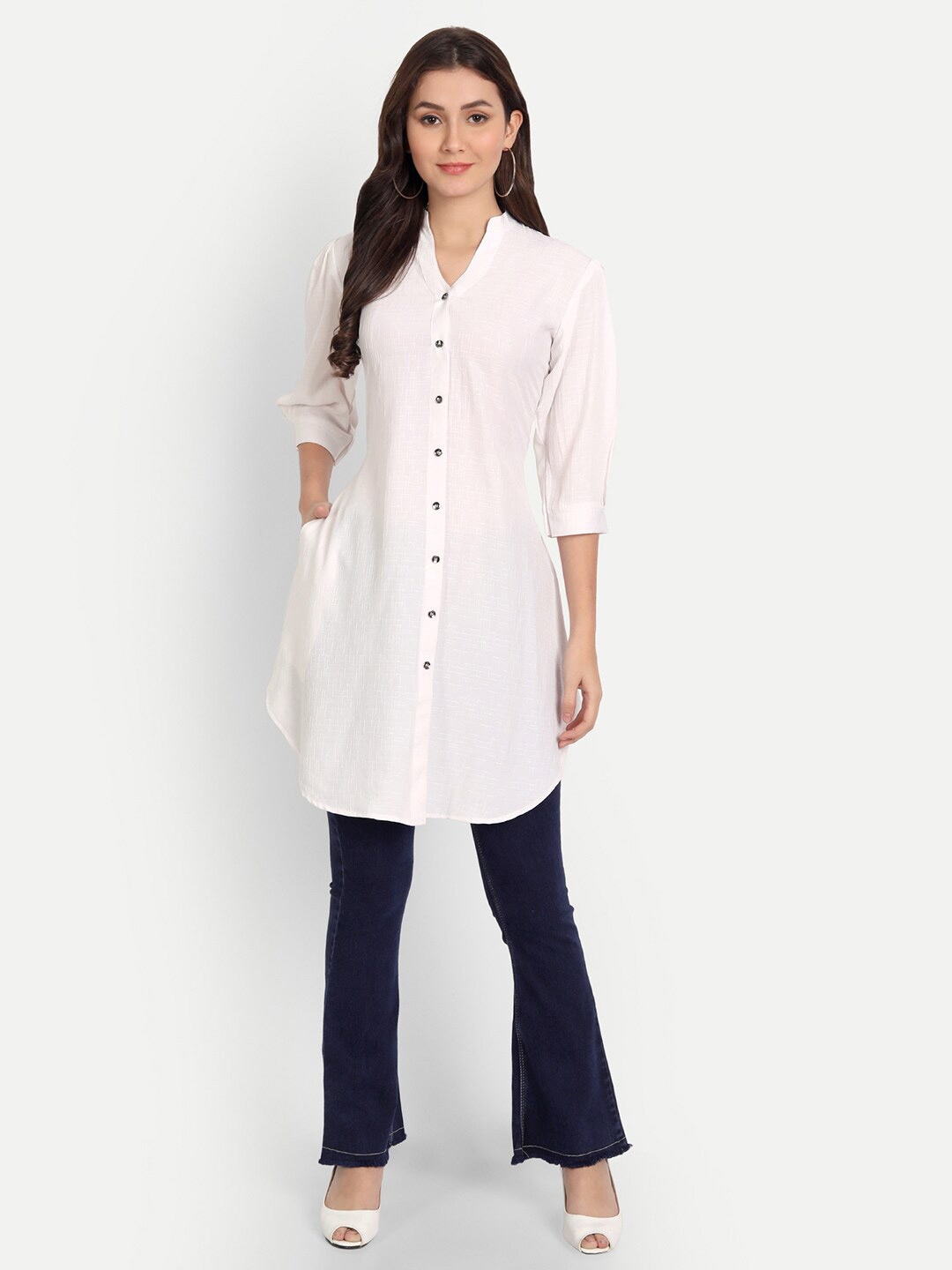 

Rudraaksha Creations Mandarin Collar Tunic, White