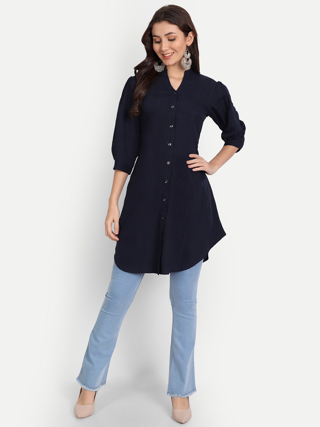 

Rudraaksha Creations Mandarin Collar Tunic, Blue
