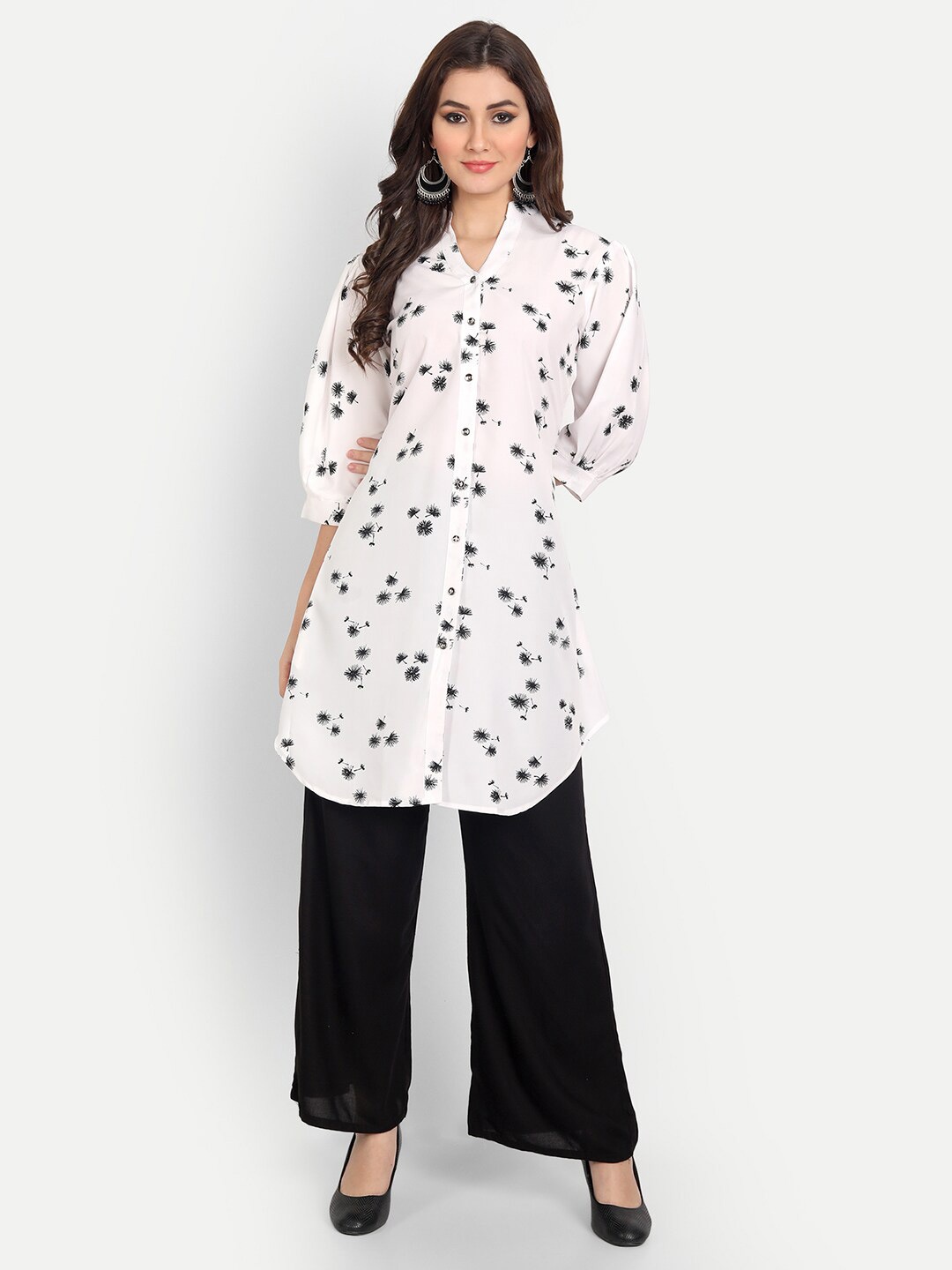

Rudraaksha Creations Mandarin Collar Printed Tunic, White