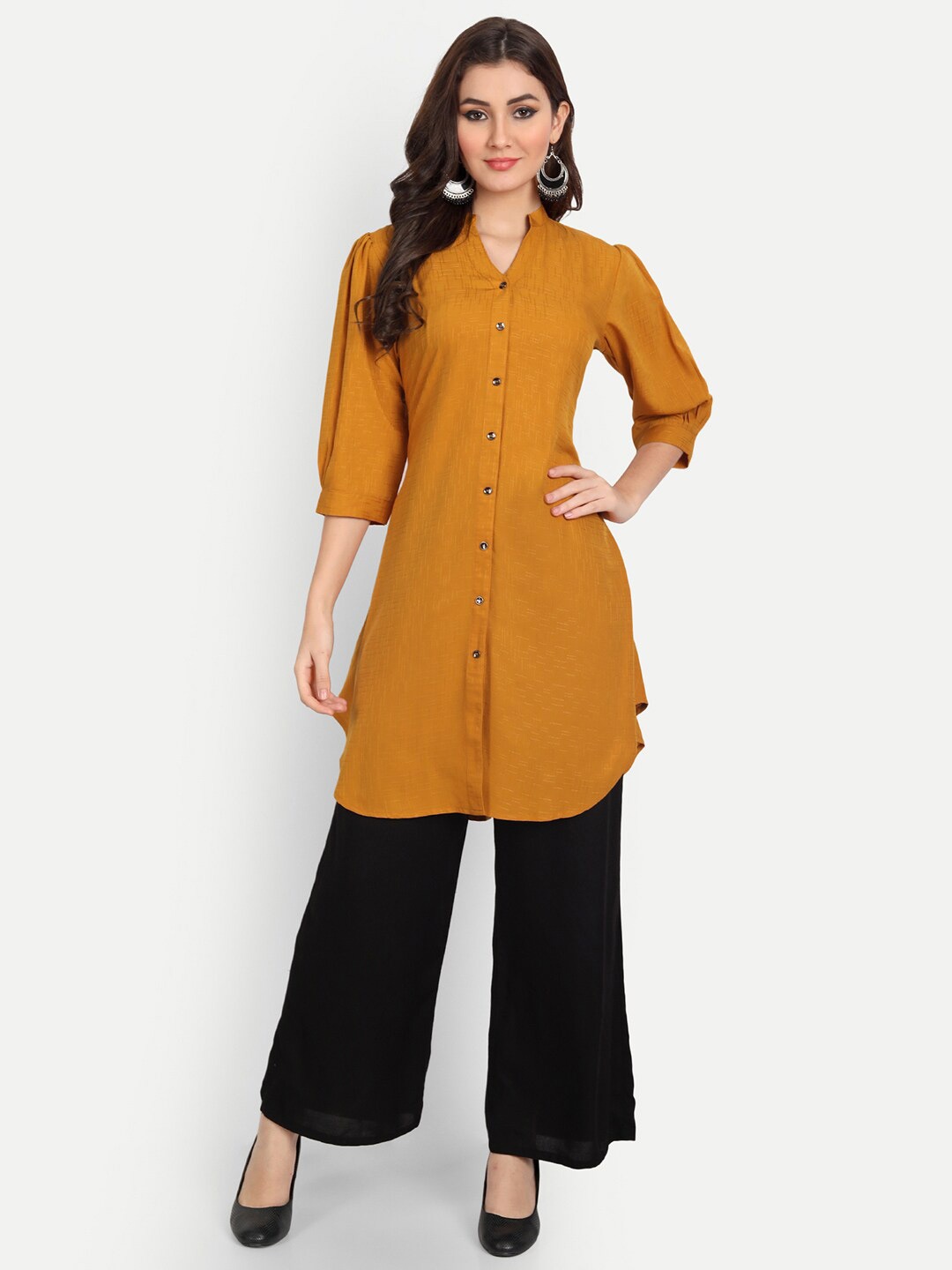 

Rudraaksha Creations Mandarin Collar Tunic, Mustard