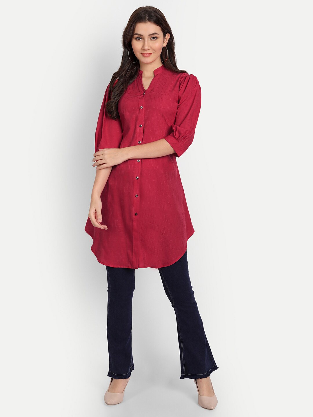 

Rudraaksha Creations Mandarin Collar Tunic, Red