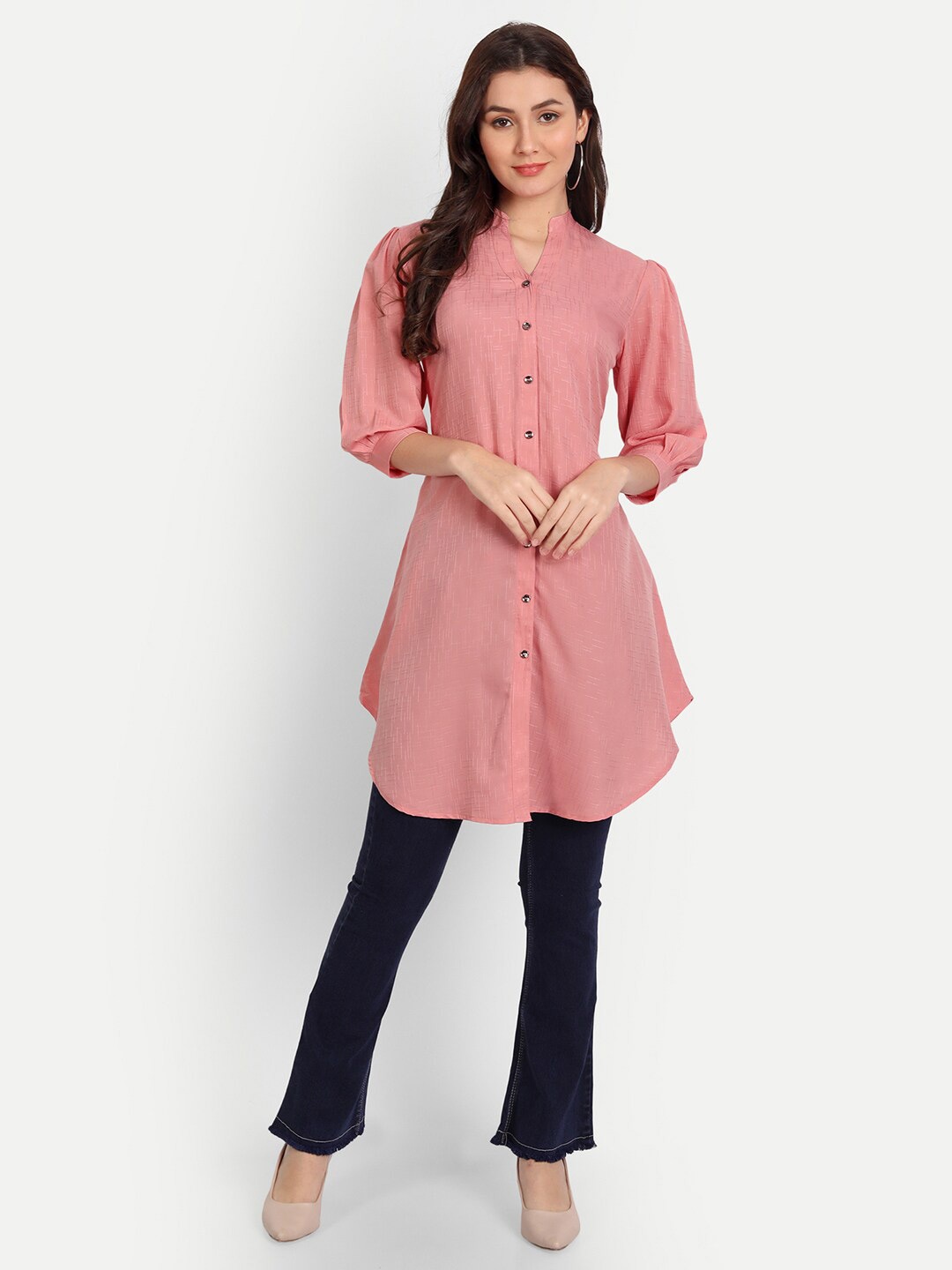 

Rudraaksha Creations Mandarin Collar Tunic, Peach