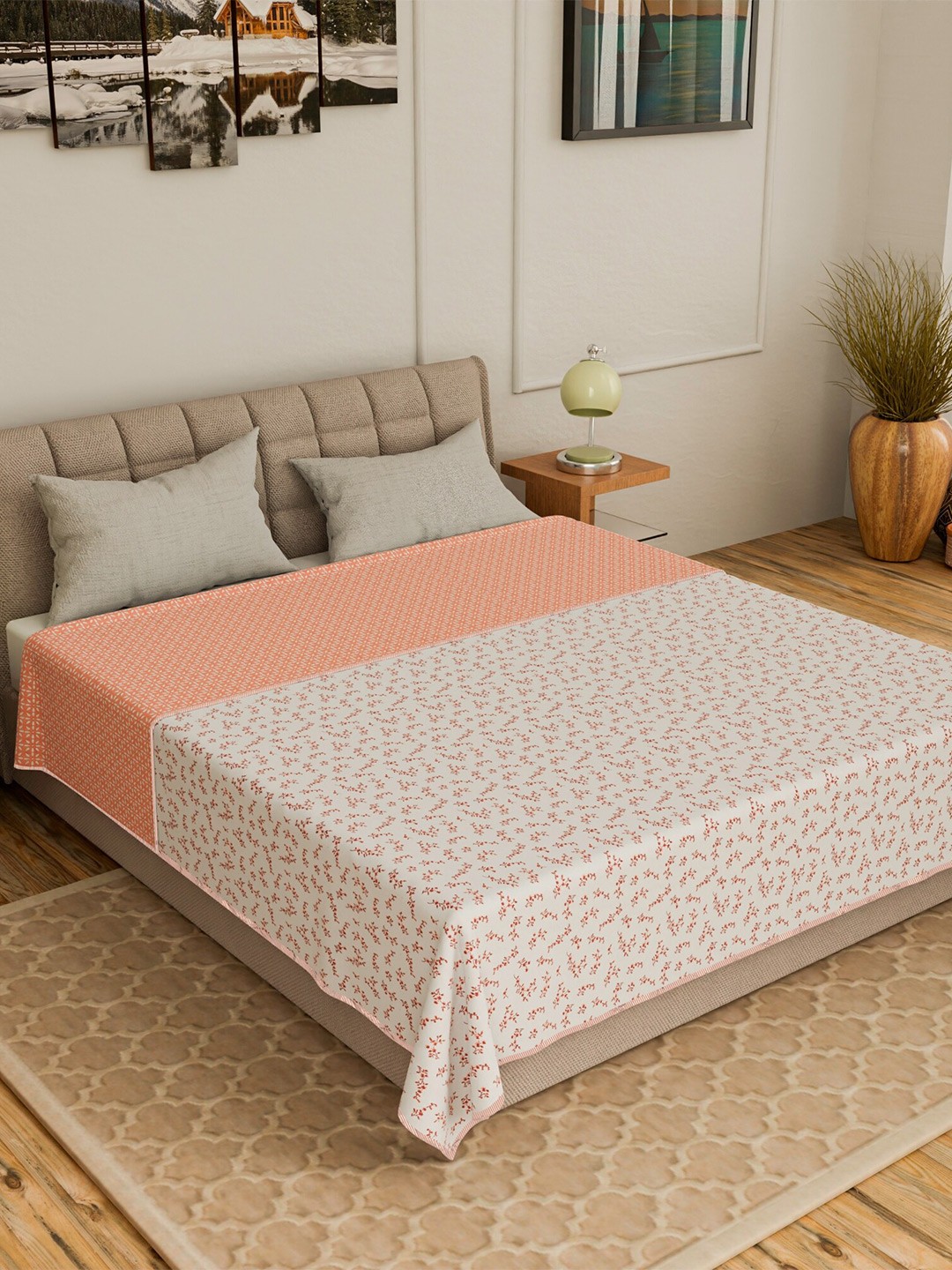 

CURIOUS LIFESTYLE White & Rose Floral Summer 150 GSM Reversible Double Bed Dohar