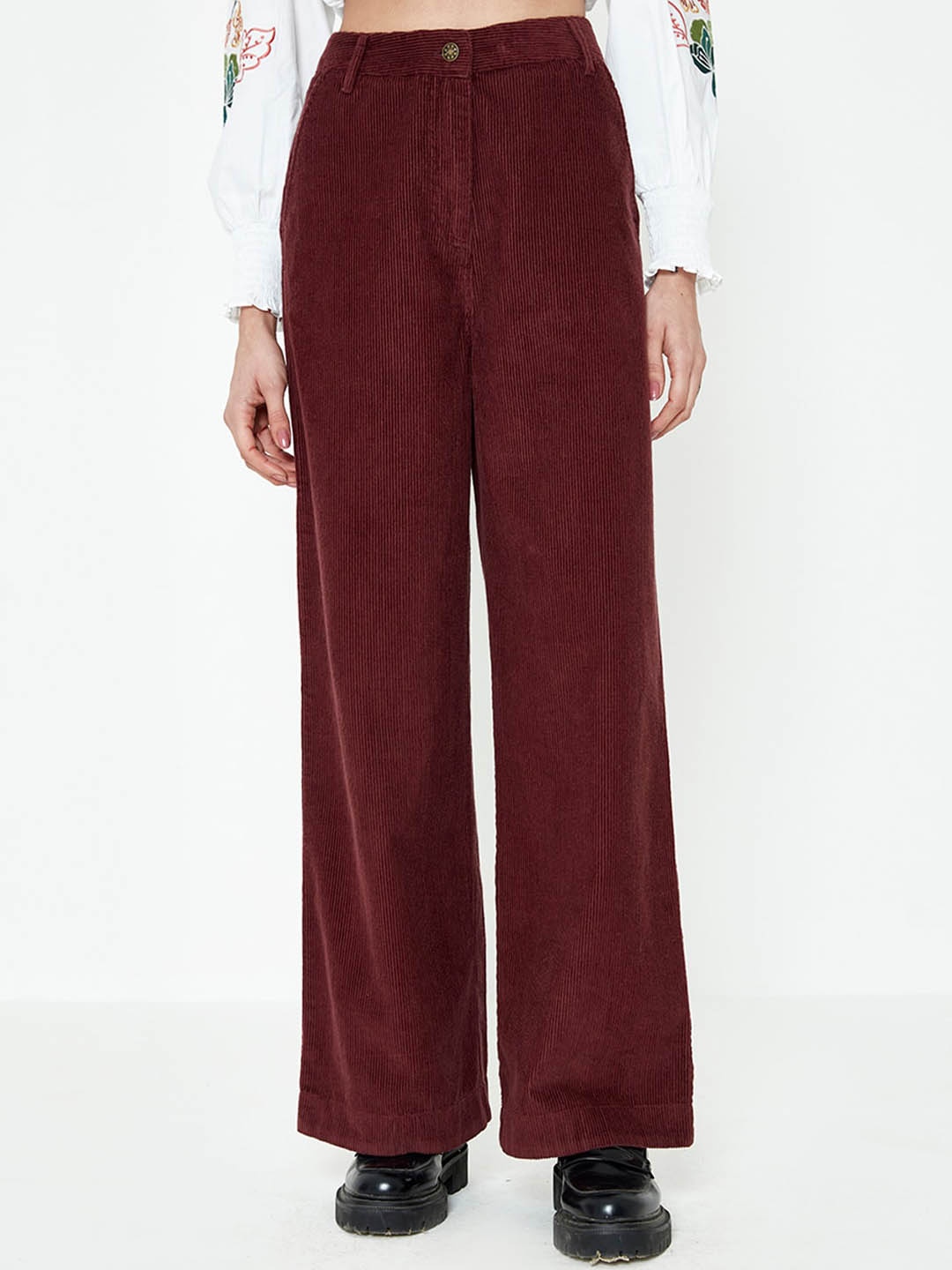 

COVER STORY Women Corduroy Flared Parallel Trousers, Brown