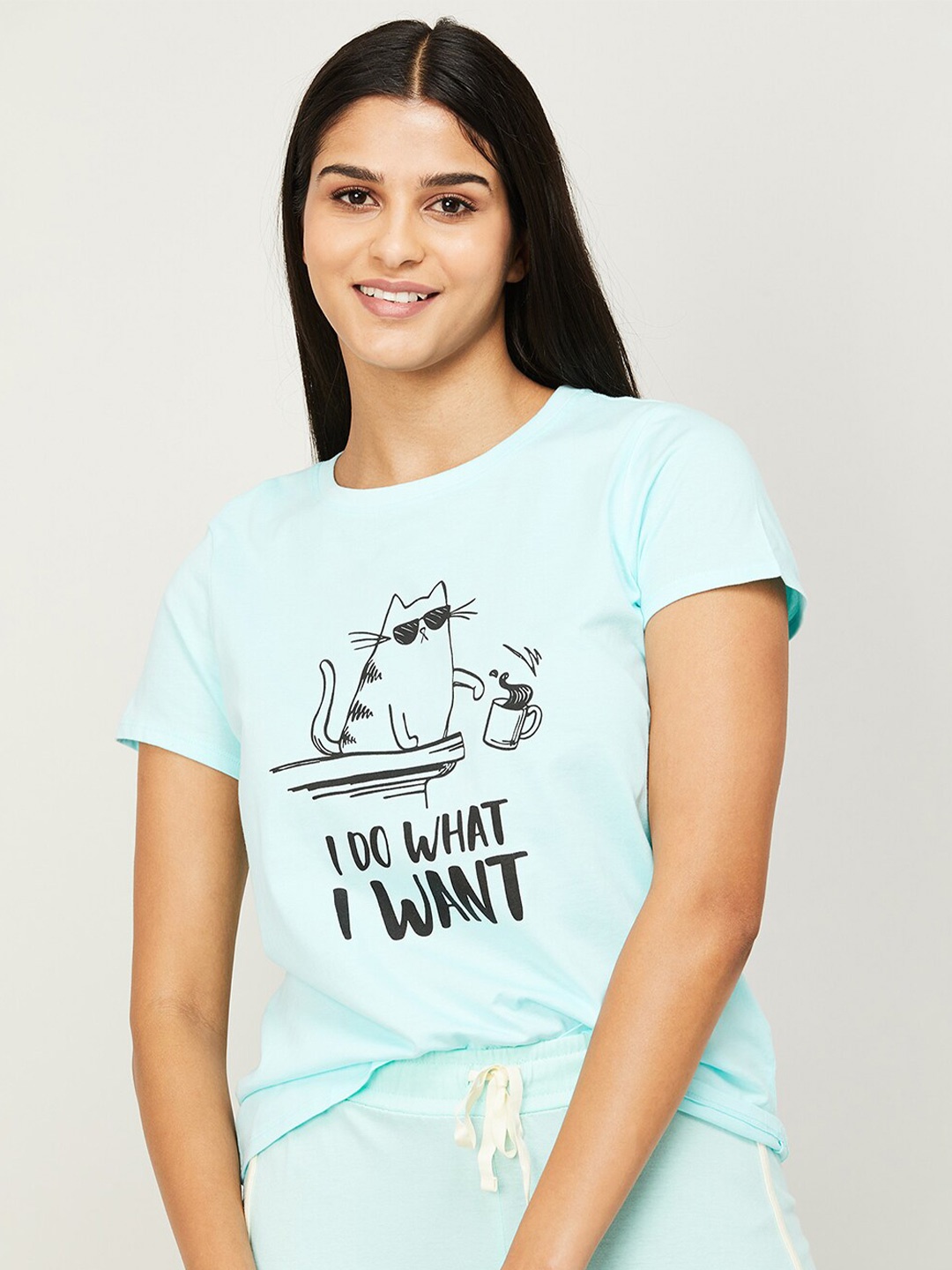 

Ginger by Lifestyle Typography Printed Cotton T-shirt, Blue