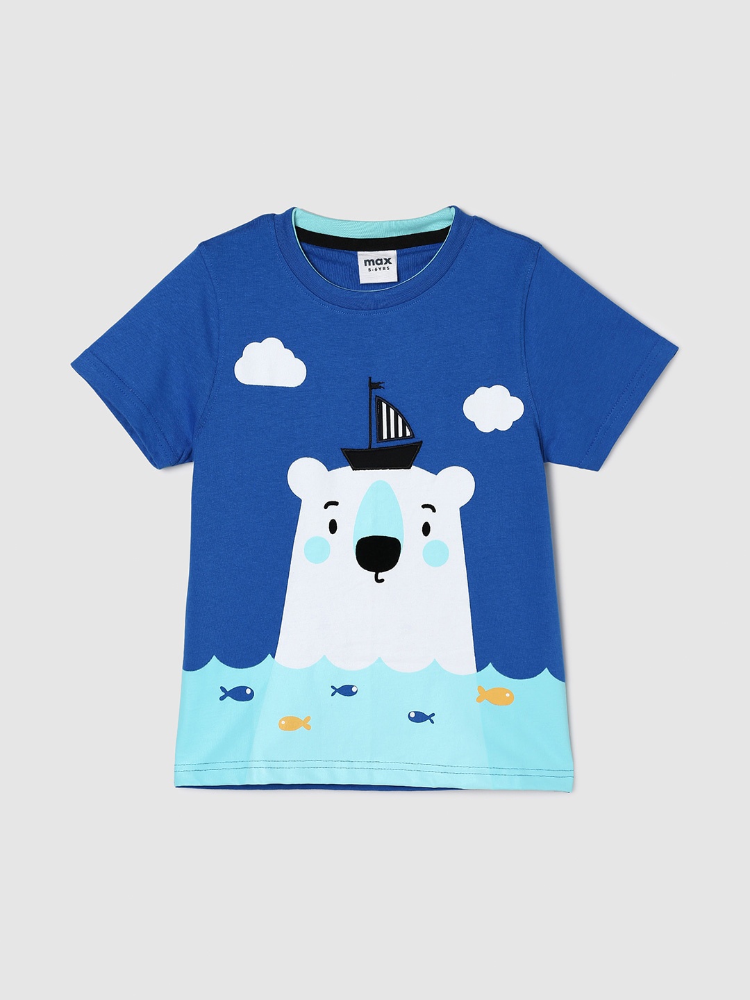 

max Boys Graphic Printed Pure Cotton T-shirt, Blue