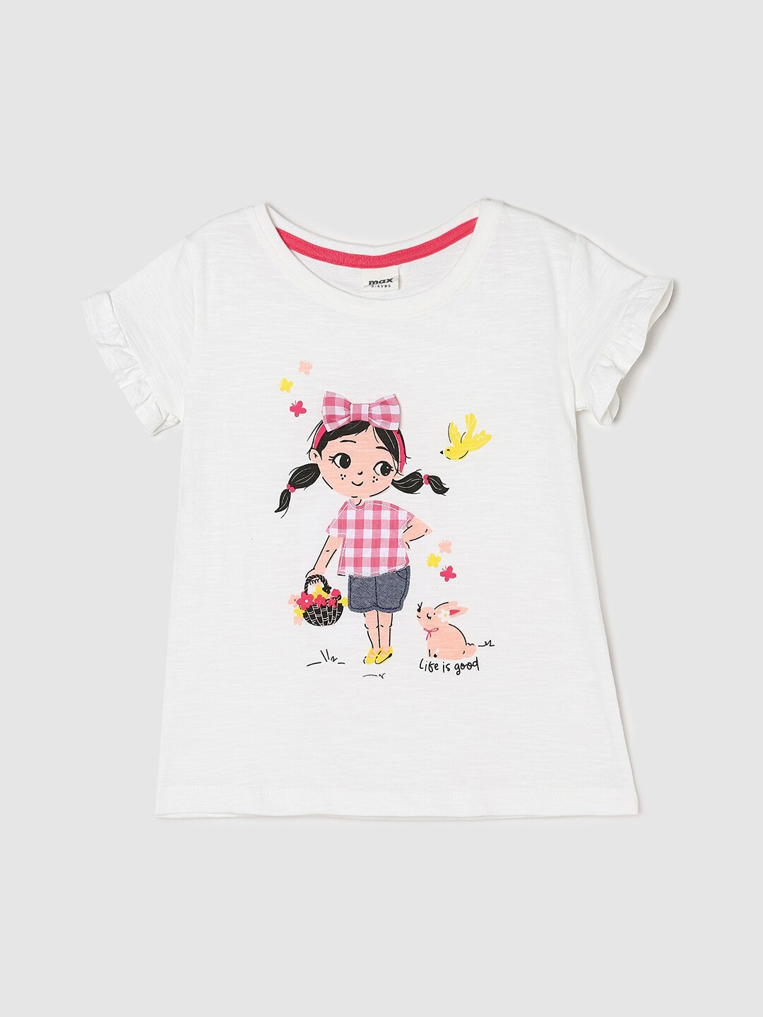 

max Girls Graphic Printed Pure Cotton T-shirt, White