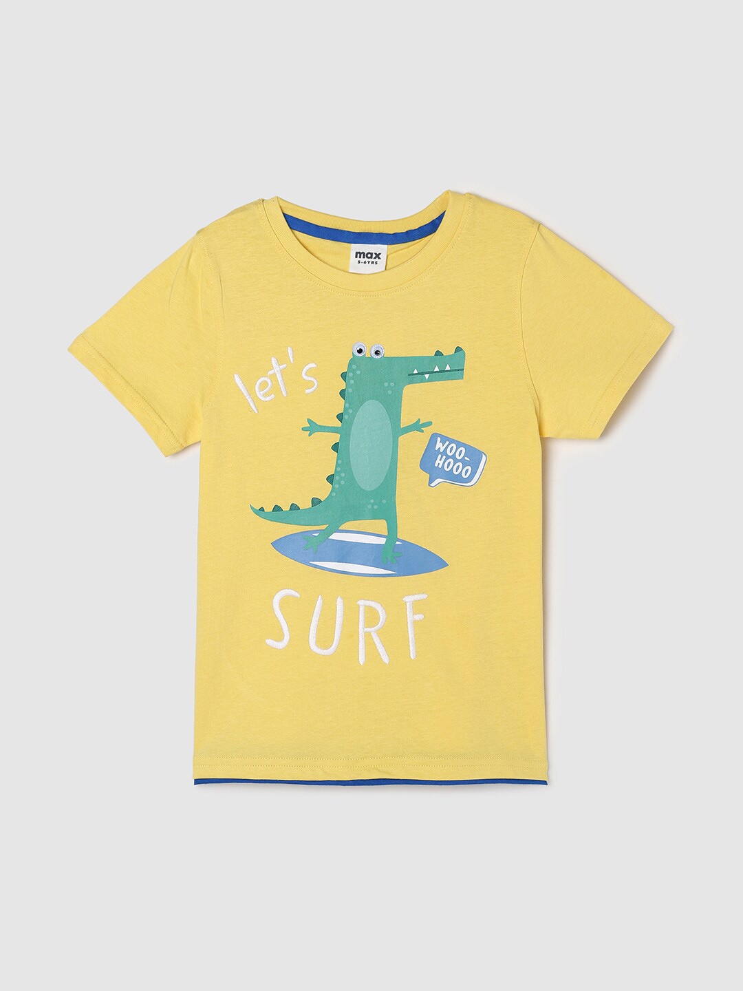 max Boys Graphic Printed Pure Cotton T-shirt, Yellow