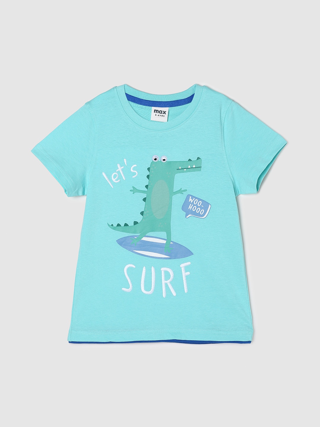 max Boys Graphic Printed Pure Cotton T-shirt, Blue