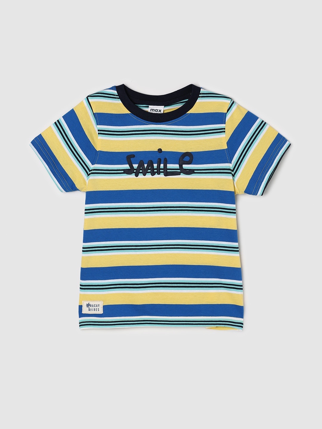 

max Boys Striped Pure Cotton T-shirt, Blue