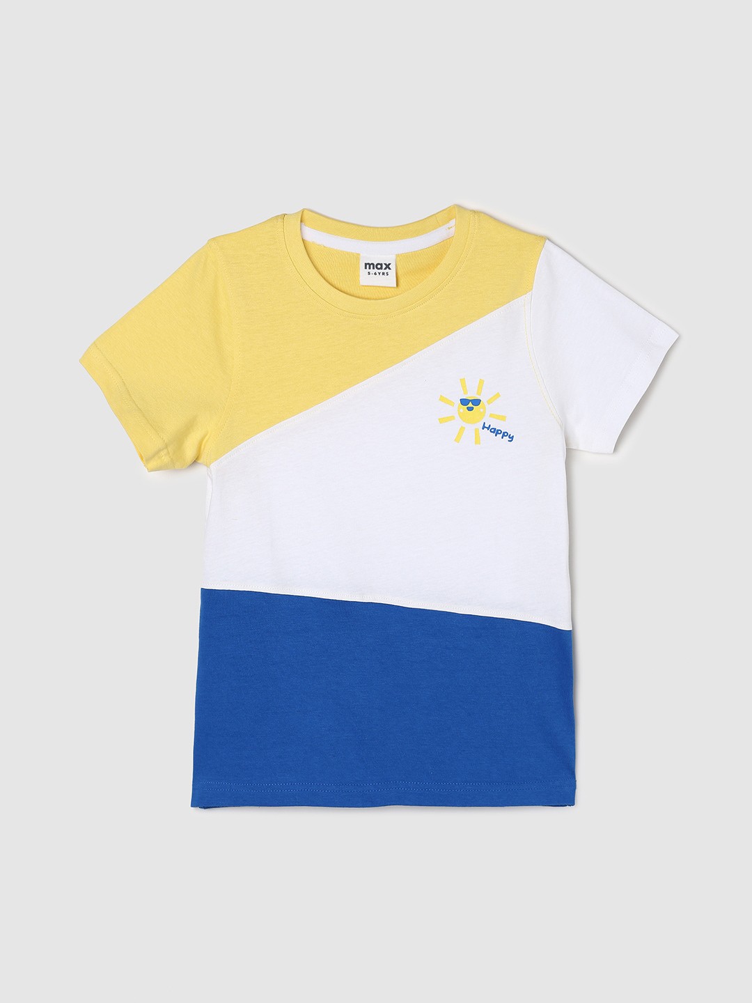 

max Boys Colourblocked Round Neck Pure Cotton T-shirt, White