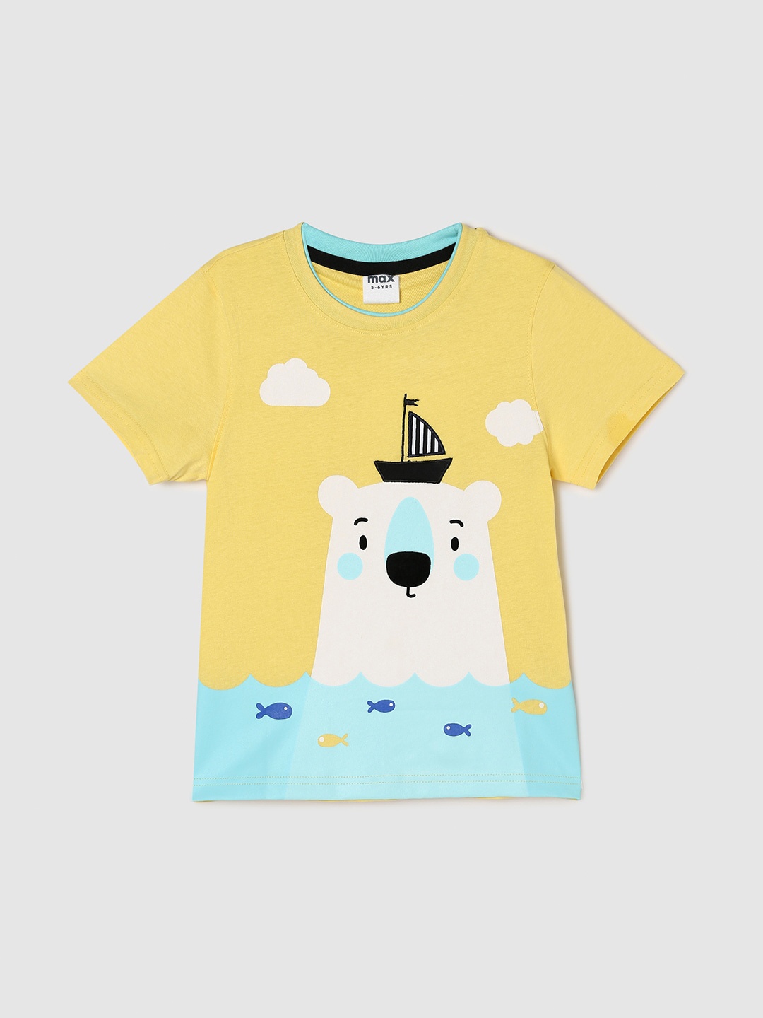 

max Boys Graphic Printed Pure Cotton T-shirt, Yellow