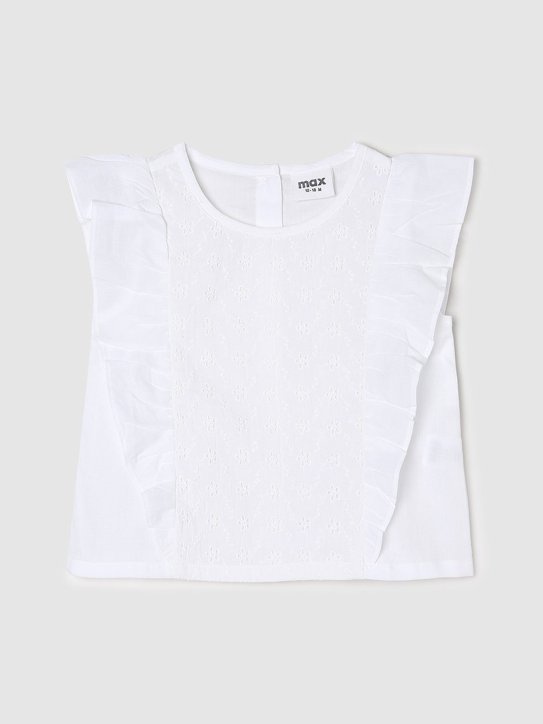 

max Girls Self Design Flutter Sleeves Pure Cotton Top, White