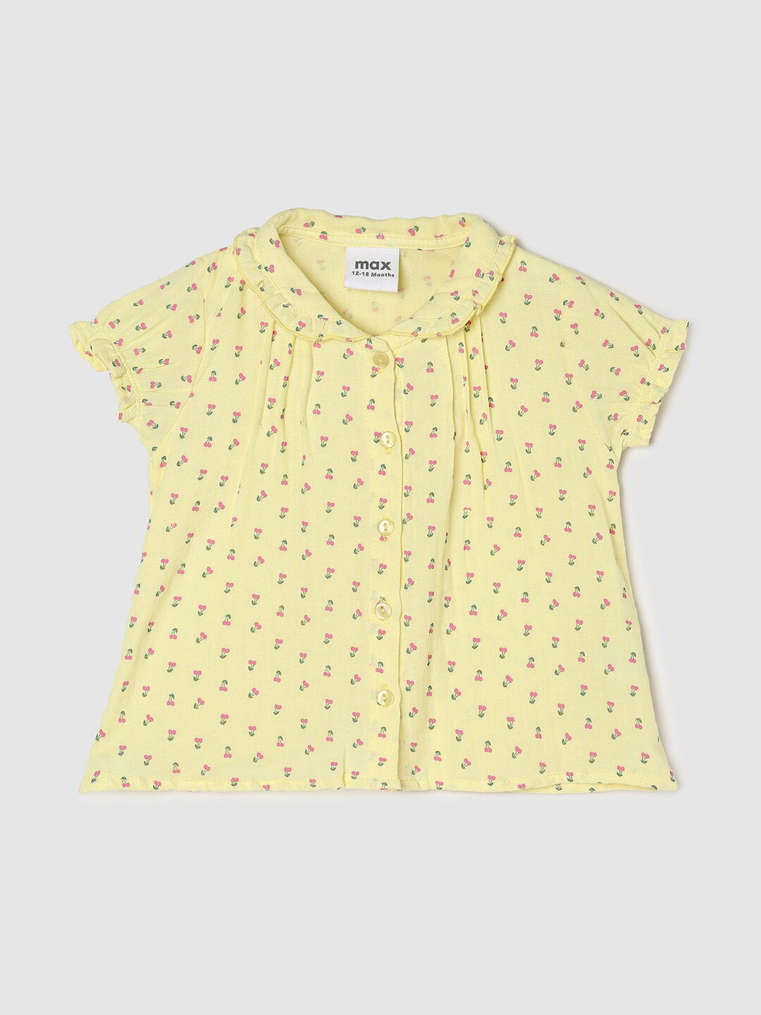 

max Girls Conversational Printed Peter Pan Collar Puffed Sleeves Pure Cotton Top, Yellow