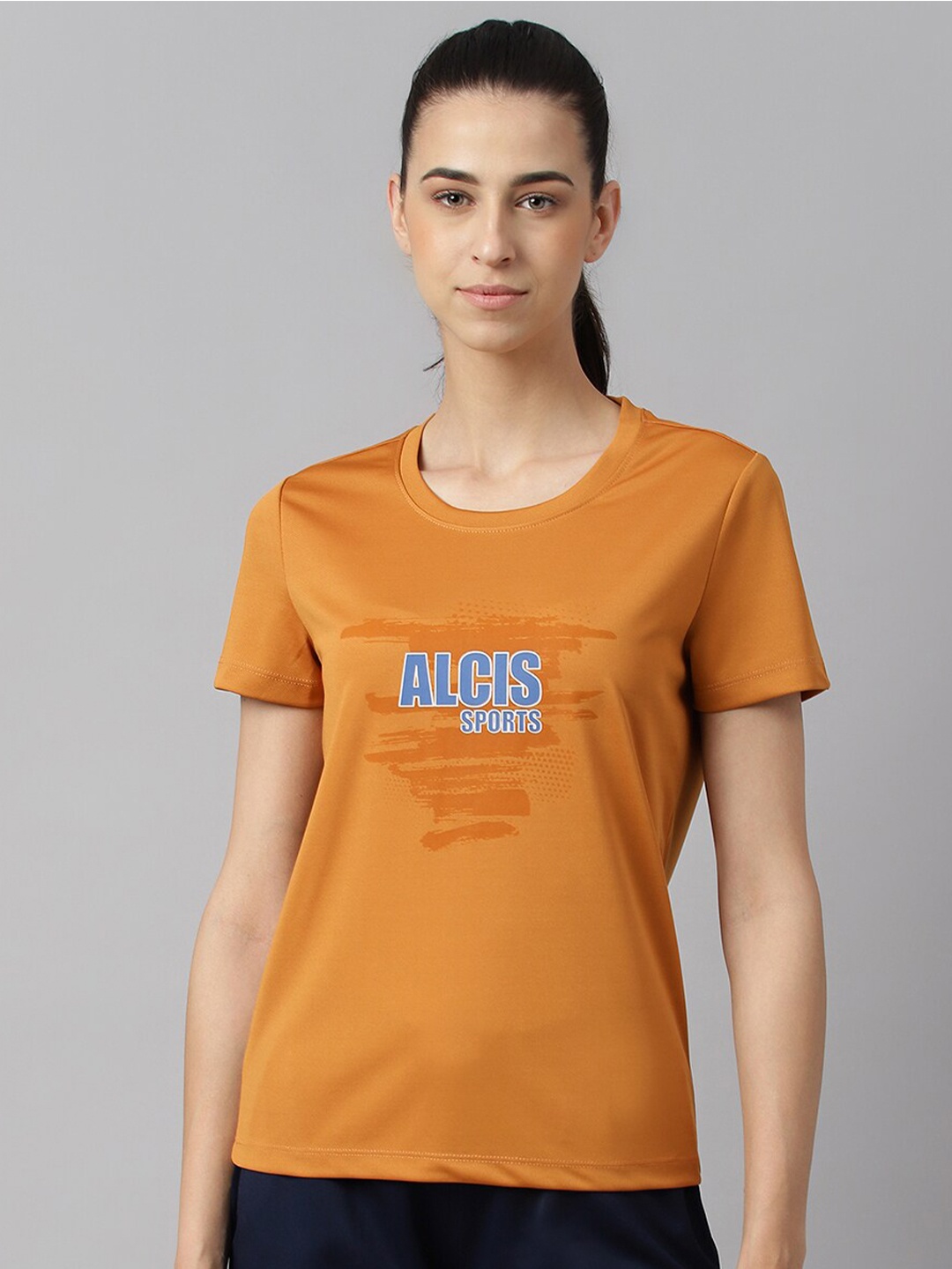 

Alcis Women Printed Anti-Static Slim-Fit Round Neck Training T-Shirt, Orange