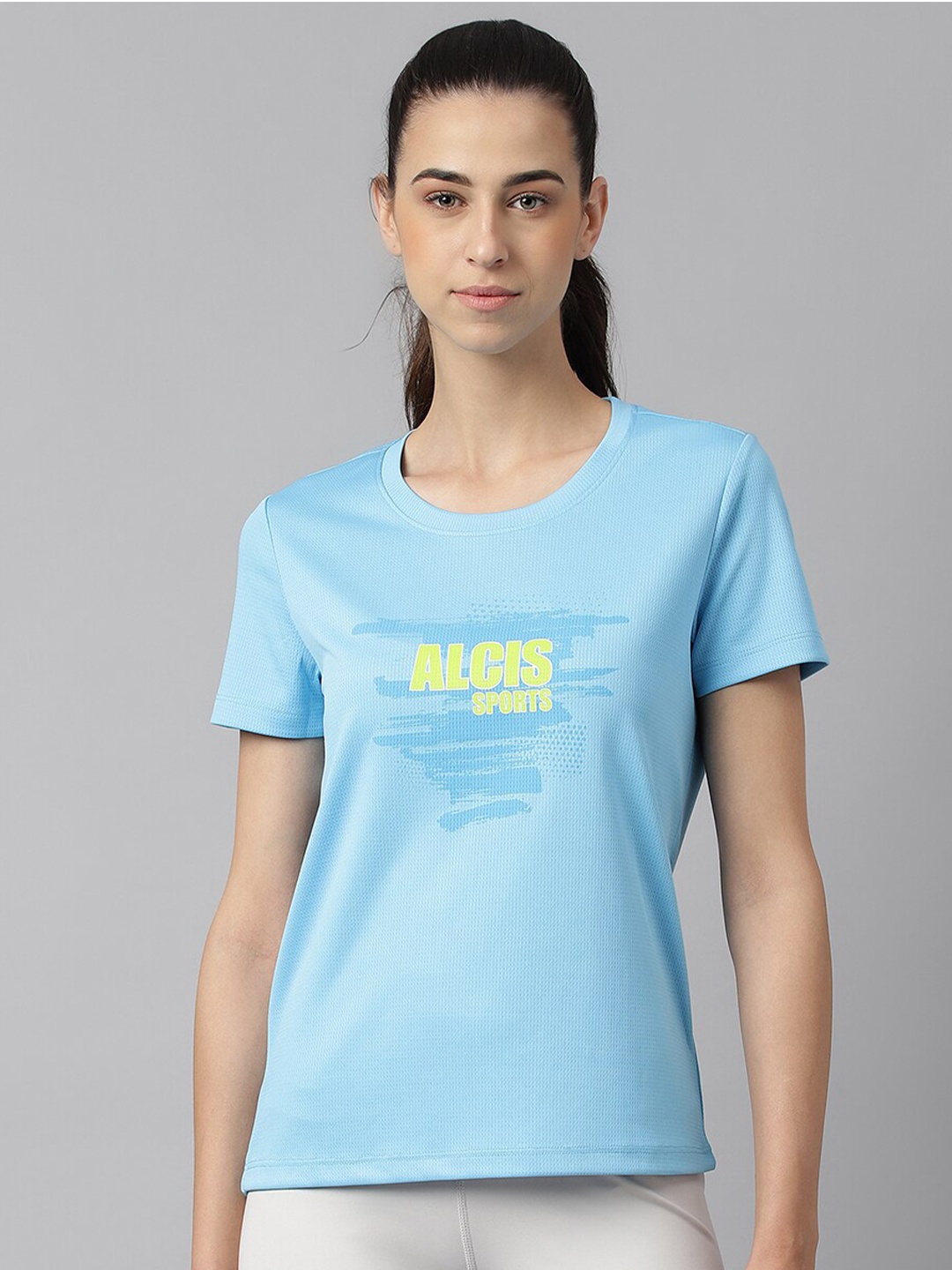 

Alcis Women Printed Anti-Static Slim-Fit Round Neck Training T-Shirt, Blue
