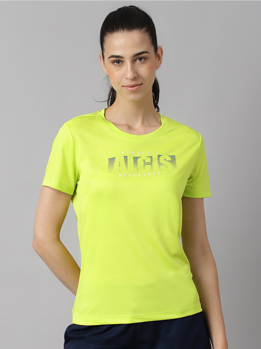 

Alcis Women Printed Anti-Static Slim-Fit Round Neck Training T-Shirt, Green