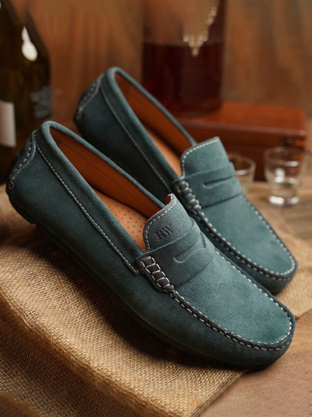 

RAPAWALK Men Suede Penny Loafers, Green