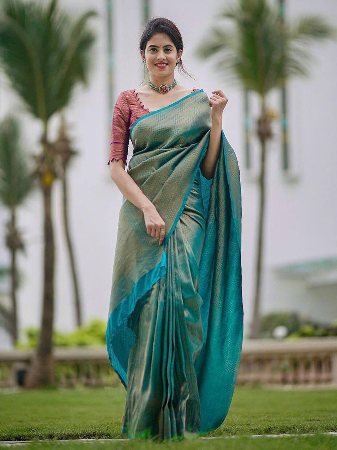 

Anjaneya Sarees Woven Design Zari Banarasi Saree, Turquoise blue