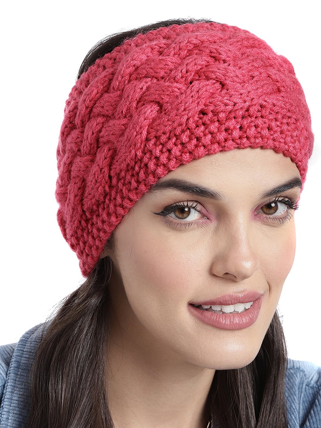 

Magic Needles Women Crochet Woolen Bandana Headband, Red