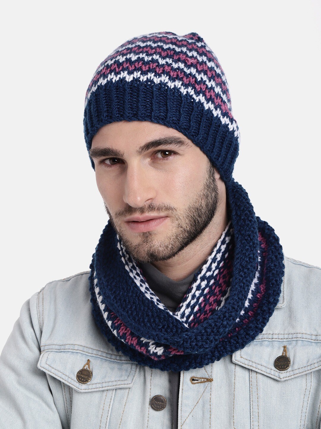 

Magic Needles Men Double-Knit Self Design Acrylic Beanie, Black