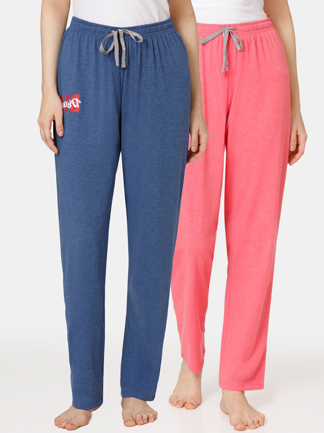 

Rosaline by Zivame Women Pack Of 2 Rural Charm Knit Mid-Rise Lounge Pants, Pink