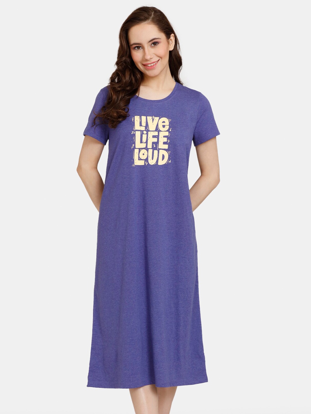 

Rosaline by Zivame Typography Printed Nightdress, Purple