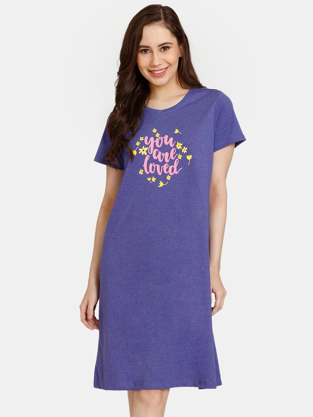 

Rosaline by Zivame Typography Printed Nightdress, Purple