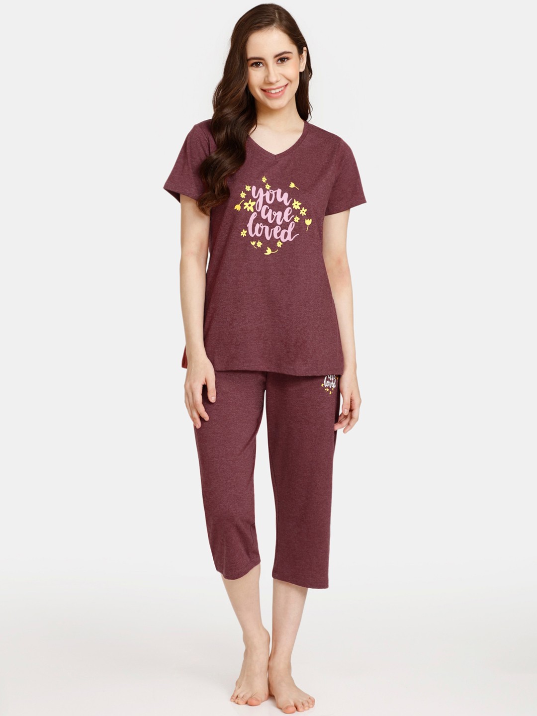 

Rosaline by Zivame Typography Printed Night Suit, Brown