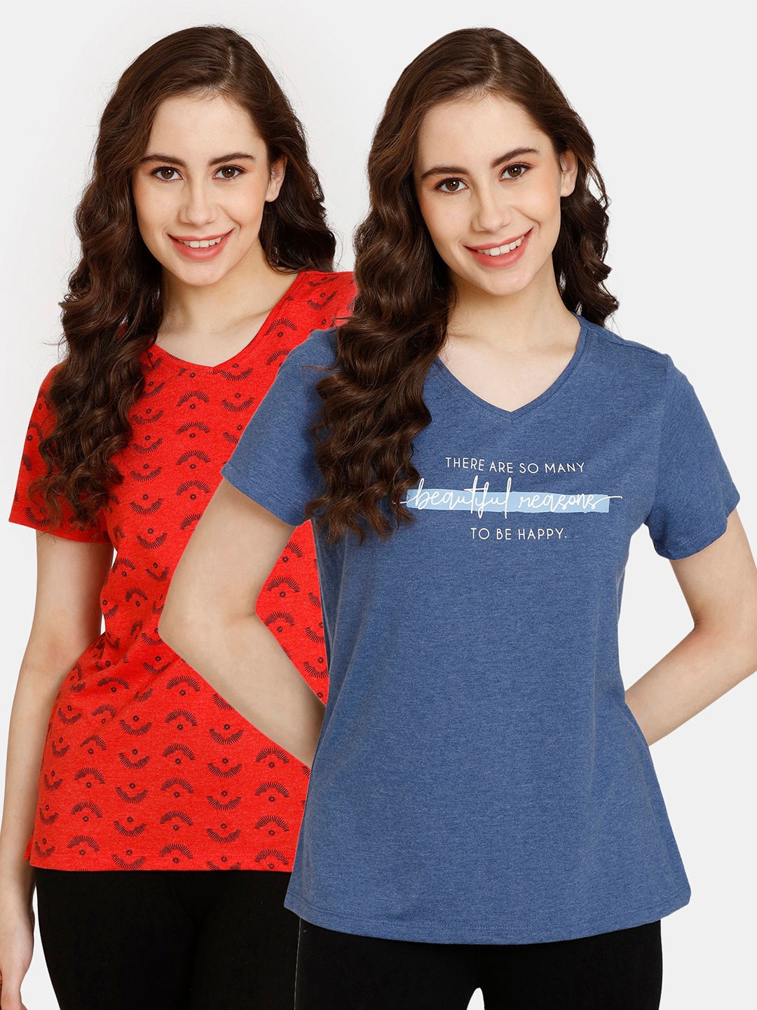 

Rosaline by Zivame Pack Of 2 Printed Cotton T-Shirts, Blue