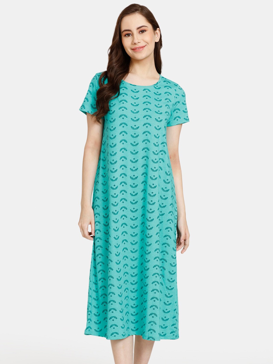 

Rosaline by Zivame Geometric Printed Nightdress, Green