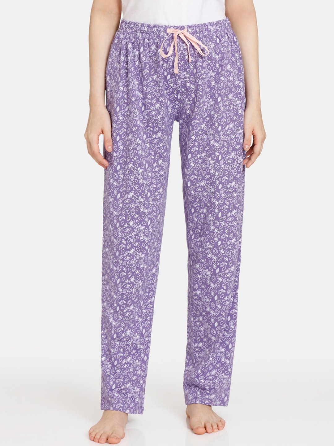 

Rosaline by Zivame Women Printed Mid-Rise Lounge Pants, Purple