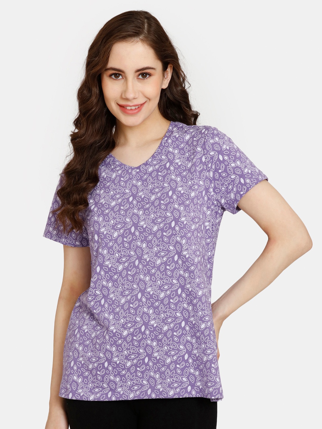 

Rosaline by Zivame Ethnic Motifs Printed Cotton Regular Top, Purple