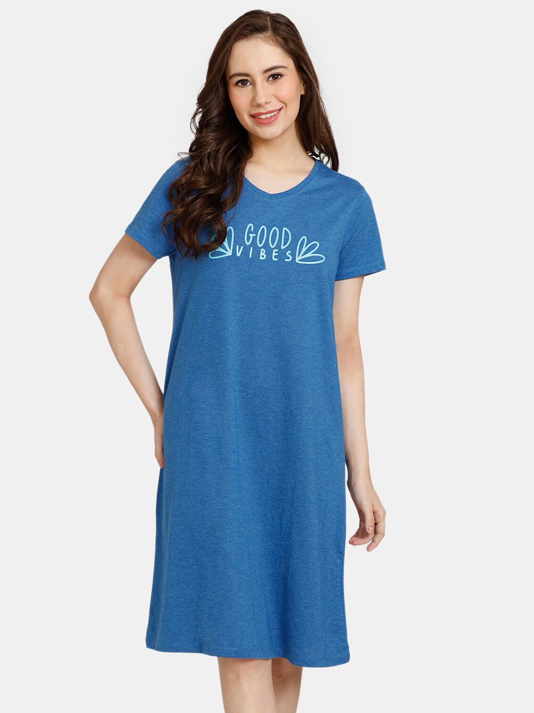 

Rosaline by Zivame Typography Printed Nightdress, Blue