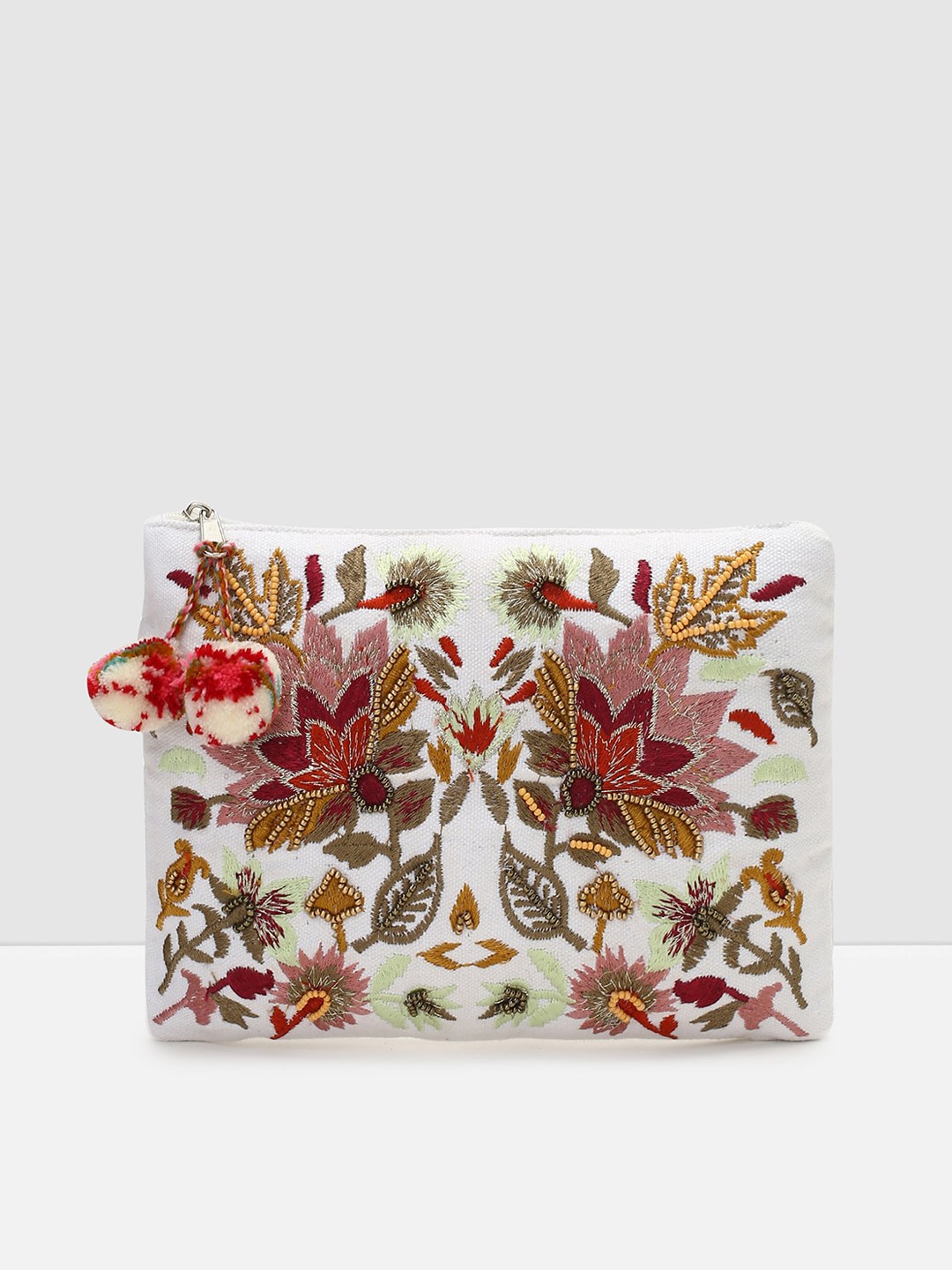 

max Women Floral Embroidered Travel Pouch, Beige