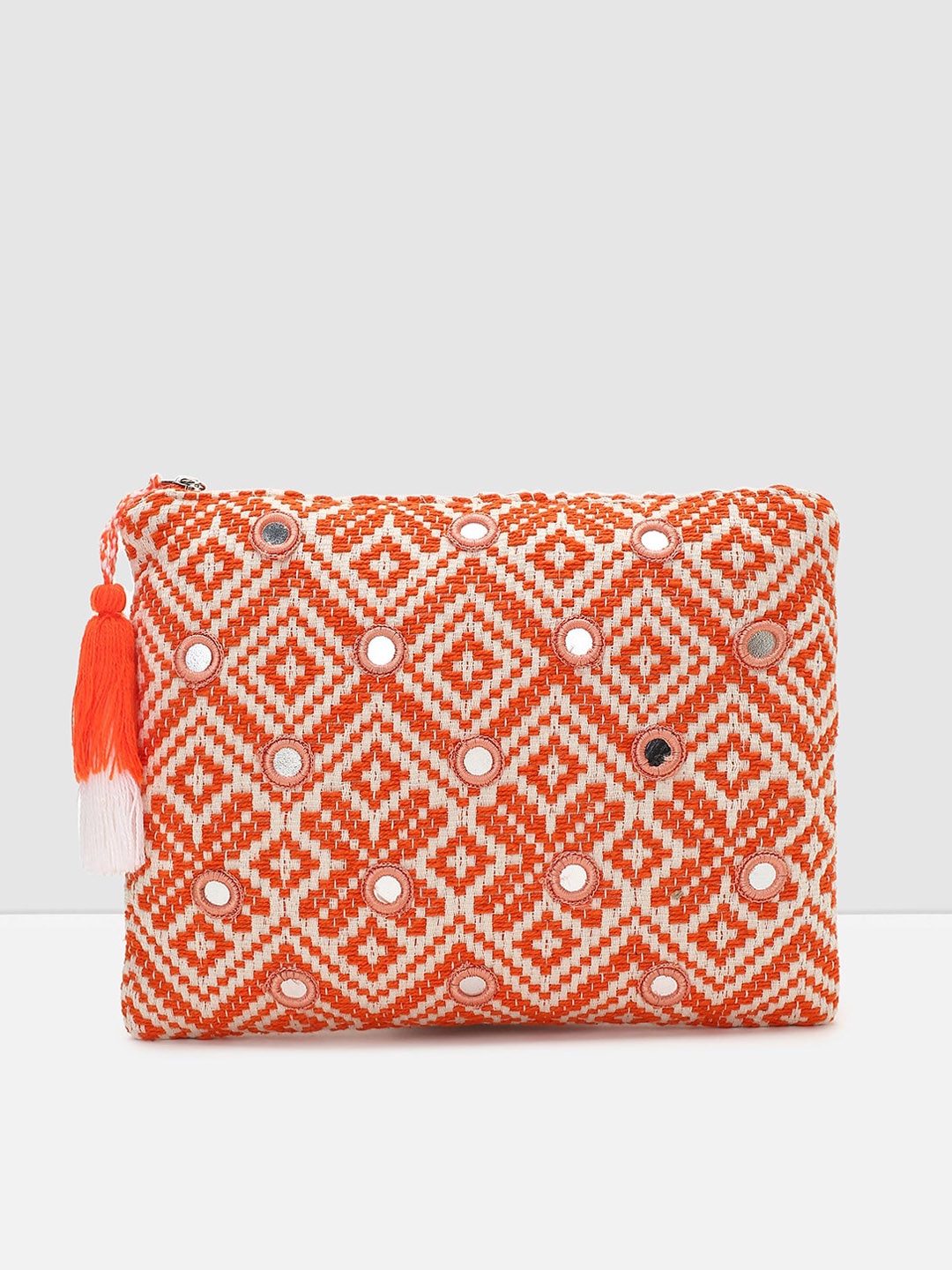 

max Women Embroidered Cotton Travel Pouch, Orange