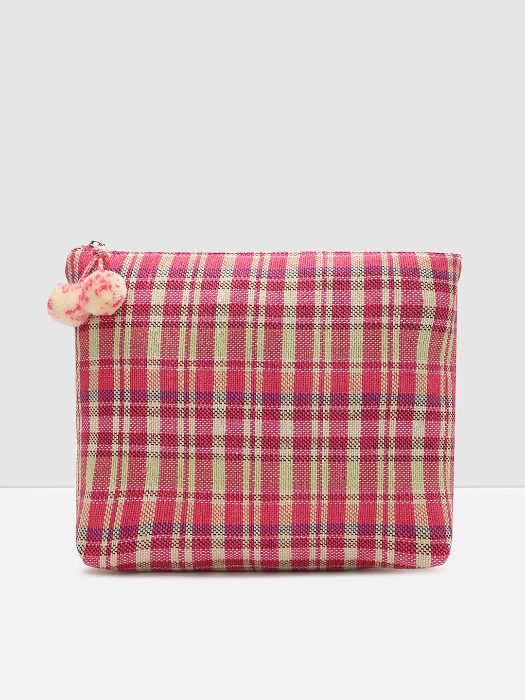 

max Women Checked Multi-Purpose Pure Cotton Travel Pouch, Pink